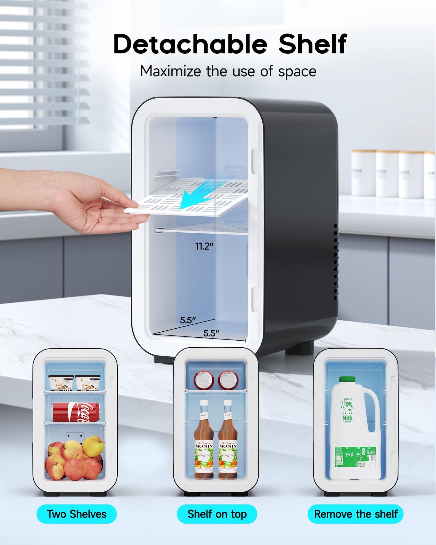 BEICHEN Mini Fridge,6 Liter / 8 Can Small Fridge for Bedroom, Car, Office & Dorm, AC100-120 V/DC 12 V Portable Thermoelectric Cooler & Warmer for Skincare, Food, Drinks,Black ﻿