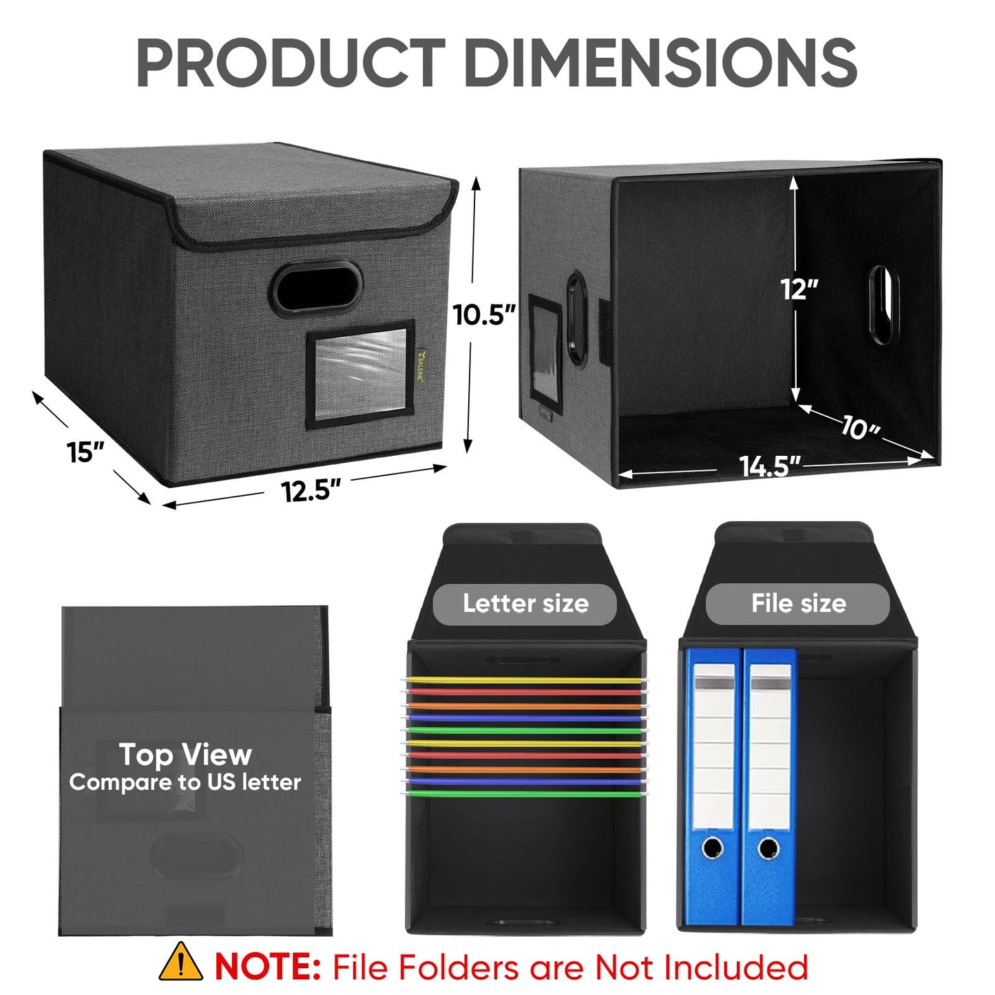 BALEINE File Organizer Box with Lid, Collapsible File Folder Organizer with Plastic Slide, Hanging File Folder Box for Office Document Storage (1 Pack, Black)