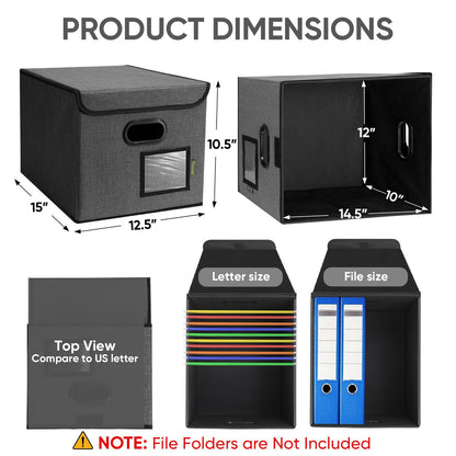 BALEINE File Organizer Box with Lid, Collapsible File Folder Organizer with Plastic Slide, Hanging File Folder Box for Office Document Storage (1 Pack, Black)