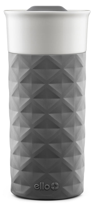 Ello Ogden Ceramic Travel Mug with Splash-Resistant Slider Lid and Protective Silicone Boot, Perfect for Coffee or Tea, BPA Free, Dishwasher Safe, Gray, 16 oz, 758-0438-040