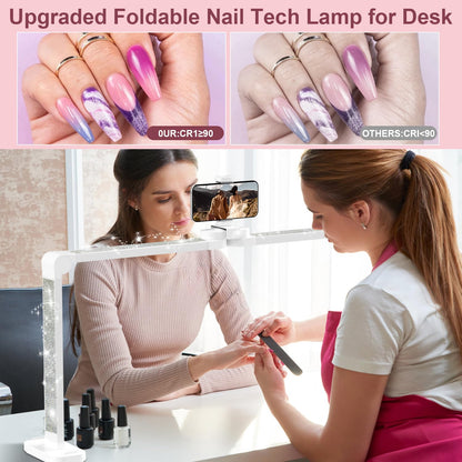 iVict Nail Desk Lamp, 34" Nails Tech Light with Phone Stand, 0-100% Adjustable Brightness, 3000K-6000K Color Temperature Led Desk lamp for Nail, Tattoos, Eyebrows, Beauty(Diamond, Large)