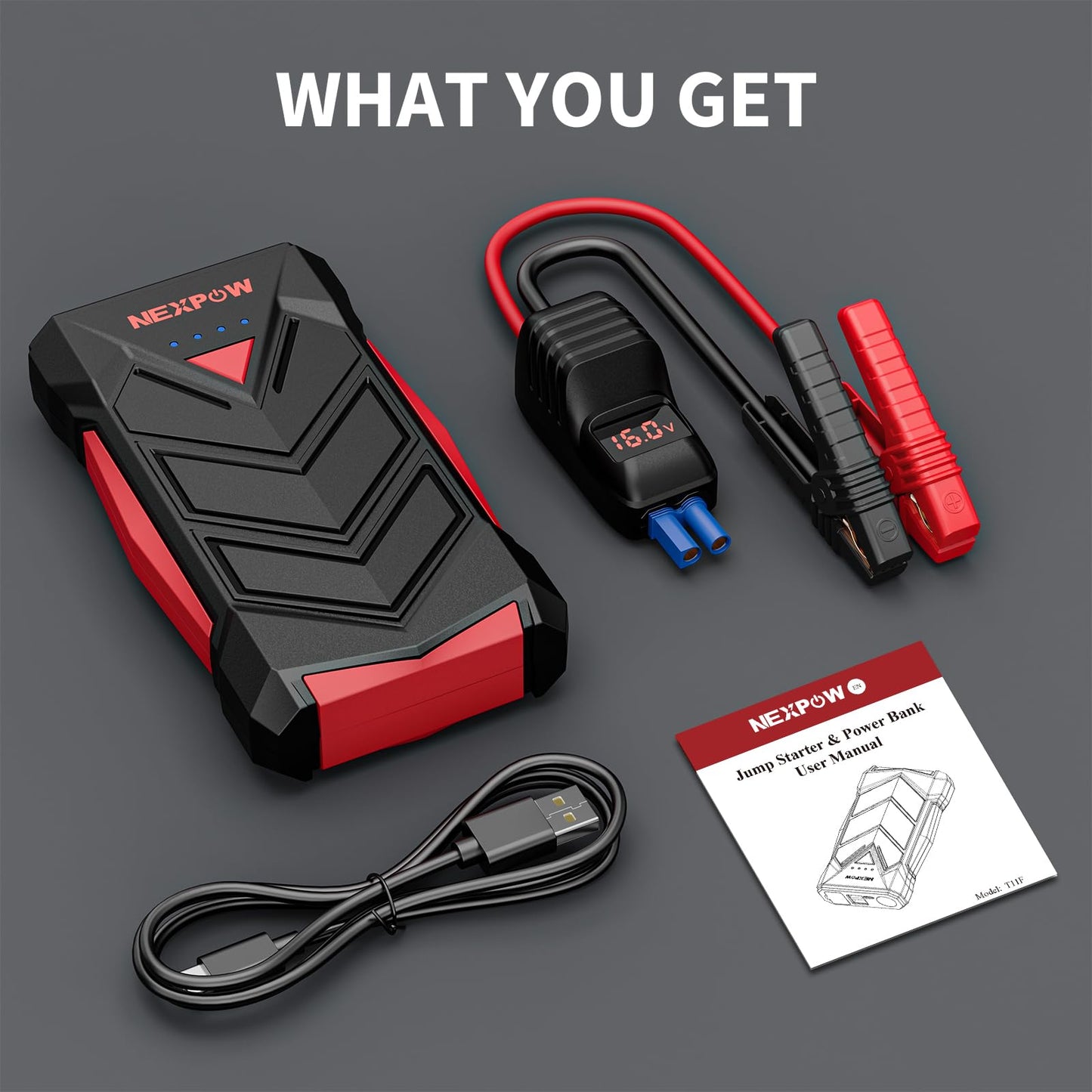 NEXPOW Portable Jump Starter,12V Car Battery Jump Starter Power Pack with USB Quick Charge (Up to 7L Gas or 5.5L Diesel Engine) Battery Booster with Built-in LED Light