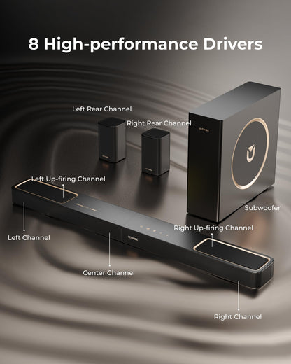 ULTIMEA 5.1.2ch Sound Bar with Dolby Atmos, Surround Sound System for TV with 2 Surround Speakers, Sound Bar for Smart TV, Soundbar for Home Theater, BT 5.4, HDMI eARC, Skywave F40 (New, 2025 Model)