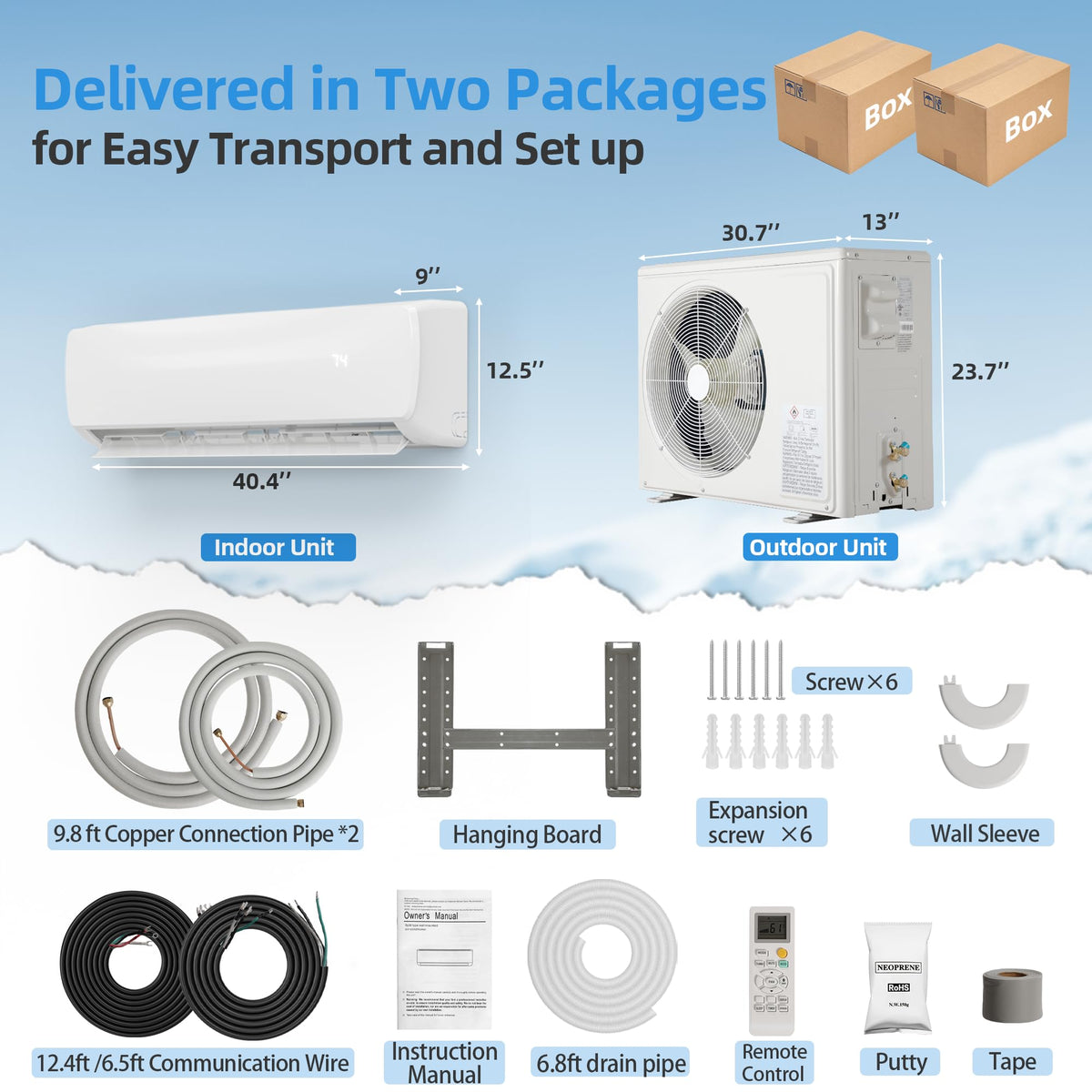 Manastin 18000BTU Mini Split Air Conditioner & Heater with Inverter, 19 SEER2 𝟐𝟑𝟎𝐕 Energy Saving AC Unit Cools Rooms up to 1250 Sq. Ft, Complete Installation Kit