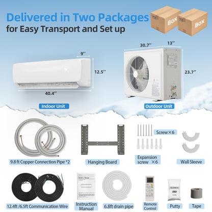 Manastin 18000BTU Mini Split Air Conditioner & Heater with Inverter, 19 SEER2 𝟐𝟑𝟎𝐕 Energy Saving AC Unit Cools Rooms up to 1250 Sq. Ft, Complete Installation Kit