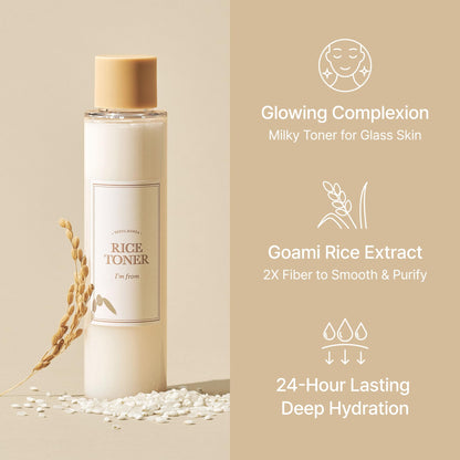 I'm from Rice Toner, Milky Toner for Glowing Skin, Korean Rice, Glow Essence with Niacinamide, Hydrating for Dry, Dull, Combination Skin, Vegan, Fragrance Free, Glass Skin 5.07 Fl Oz