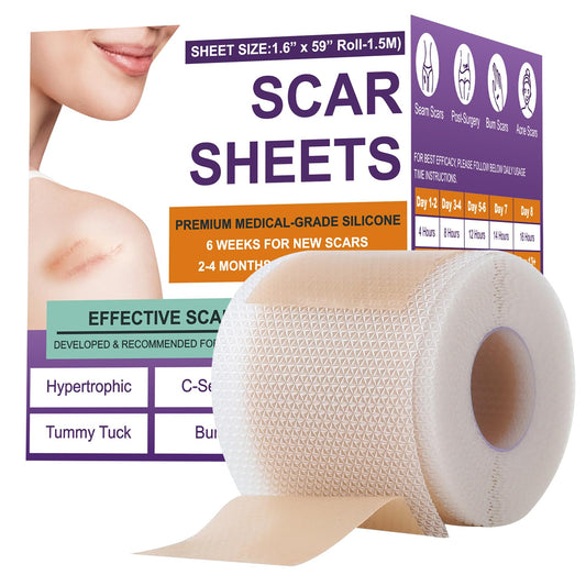Silicone Scar Sheets,Silicone Scar Tape,Silicone Scar Removal Strips for Surgical,C-Section,Tummy Tuck,Keloid Scars (1.6"X 59" Roll-1.5M) Keloid Bump Removal
