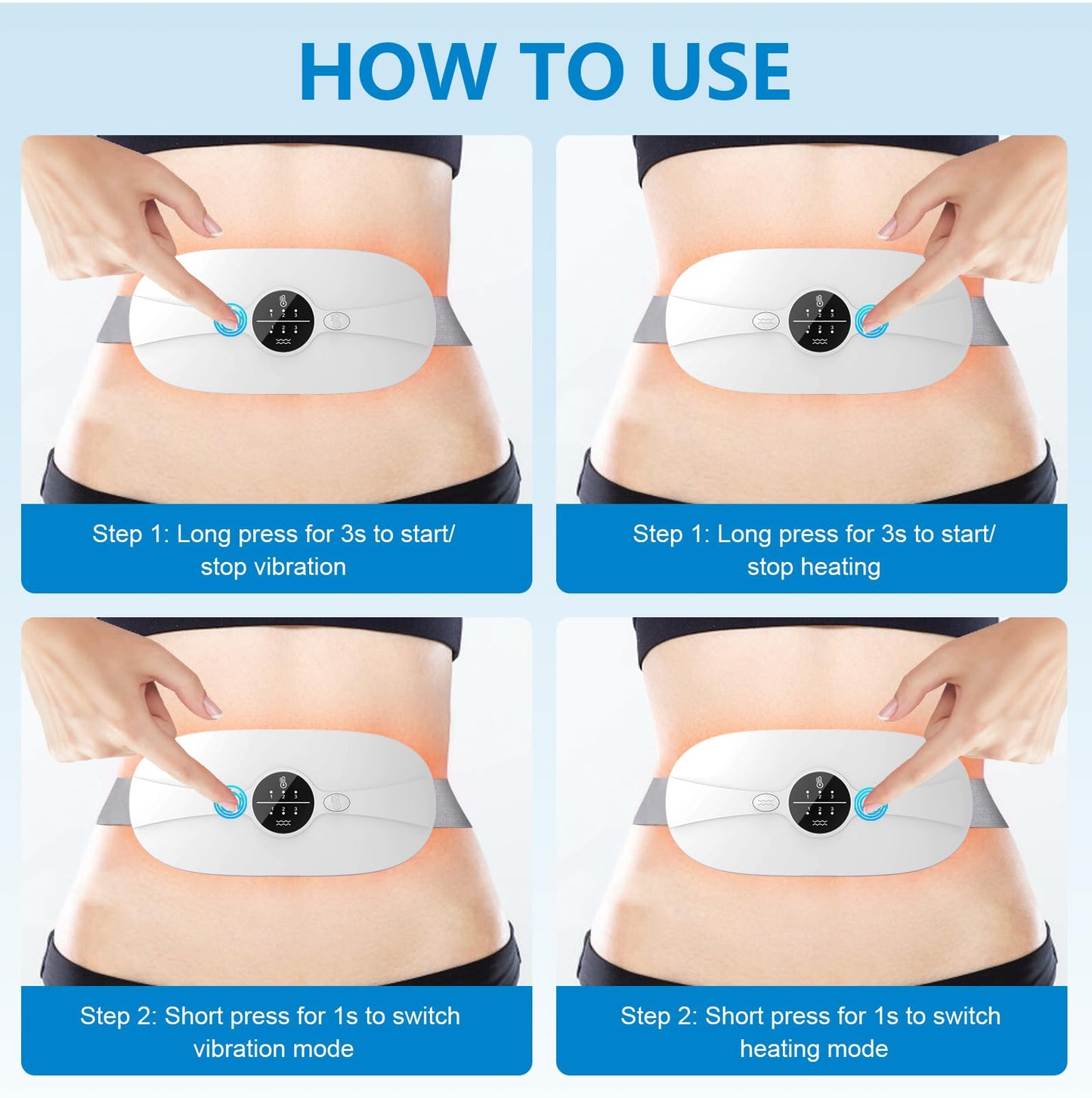 Heating Pad for Period Cramps, 3 Heat Levels and 3 Massage Modes, Portable Heated Pad for Menstrual Cramps Relief, Electric Heat Belt Gifts for Her, Cordless Back Belly Heated Belt for Women and Girl