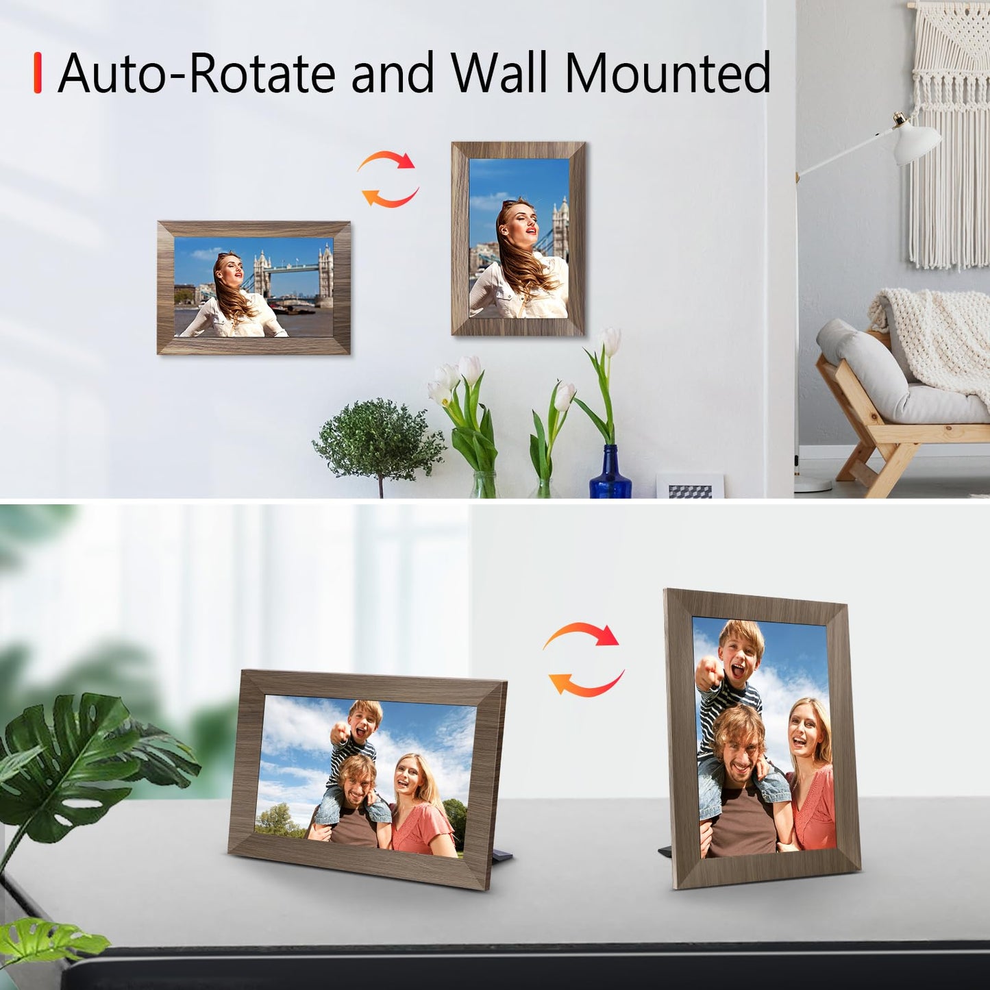 Canupdog 10.1 WiFi Digital Picture Frame, IPS Touch Screen Smart Cloud Digital Photo Frame with 16GB Storage, Wall Mountable, Auto-Rotate, Share Photos from Anywhere Via App