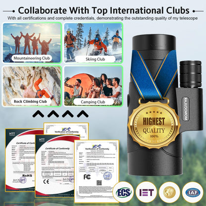 80x100 Monocular Telescope High Powered for Smartphone High Definition Monoculars for Adults with Adapter/Tripod for Bird Watching Hiking Hunting Camping Traveling Outdoor Wildlife-2025 Update