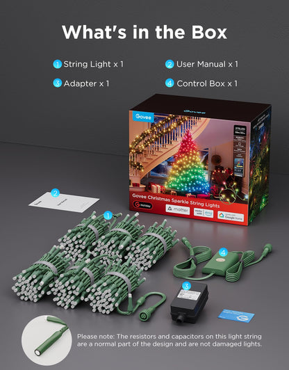 Govee Christmas Sparkle String Lights 99ft, RGBWIC String Lights with 375 Bullet-Head LEDs, App-Controlled, 140+ Scene Modes, Shape Mapping, Music Sync, Works with Alexa, Indoor Holiday Decorations
