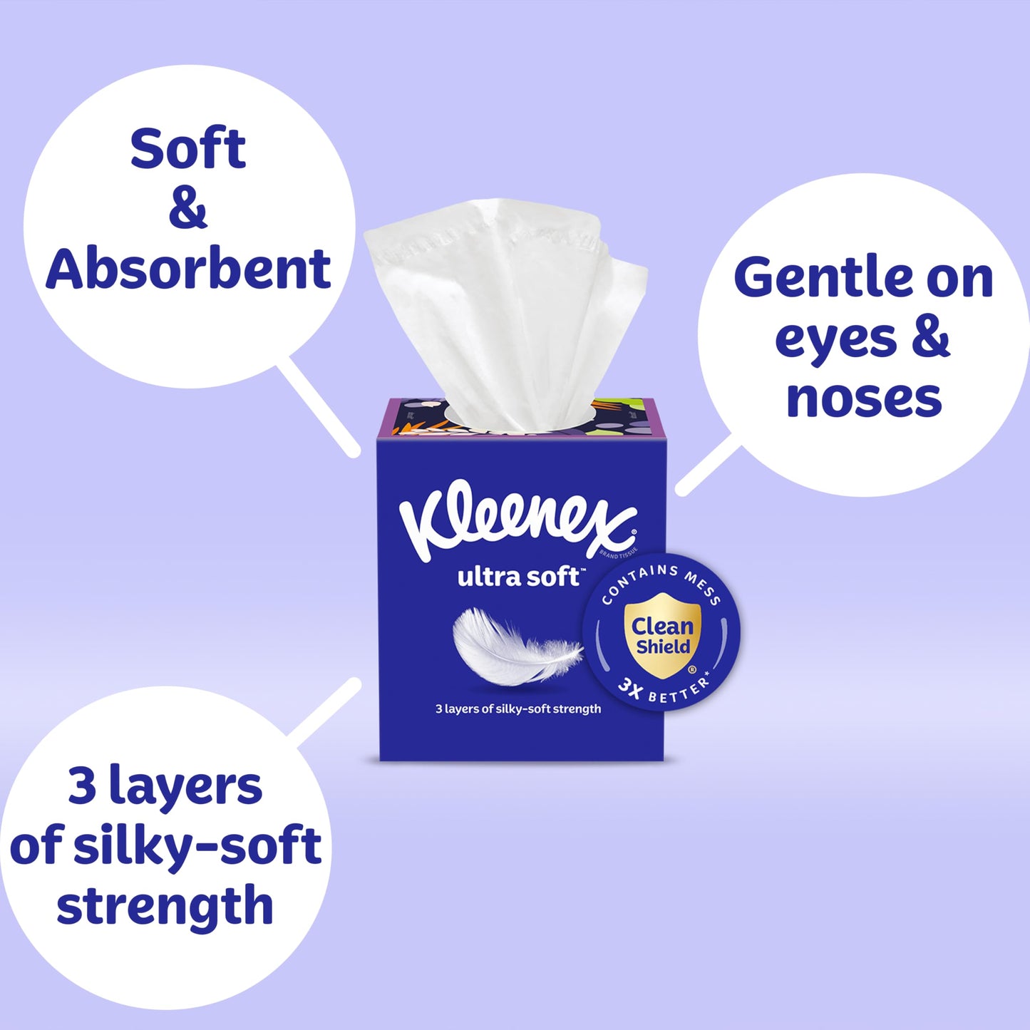 Kleenex Ultra Soft Facial Tissues, 4 Cube Boxes, 60 Tissues per Box, 3-Ply (240 Total), Packaging May Vary