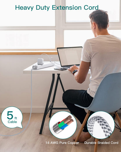 Power Strip Surge Protector with USB C - Flat Plug Extension Cord with 6 AC Outlets 4 USB (2 USB C), Wall Mount, 5ft, 900 J, Multi Plug Outlet Extender for Home Office Dorm Room Essentials