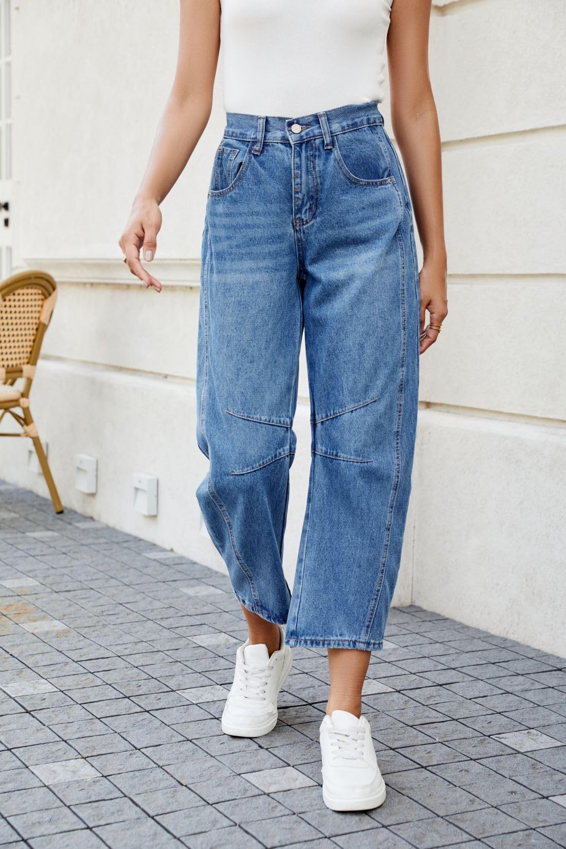Allimy Womens Jeans High Waisted Mid Rise Baggy Loose Fit Ankle Barrel Leg Y2K Boyfriend Horseshoe Cropped Wide Leg Jeans for Women Trendy 2025 Denim Capri Pants Women Navy Blue Size 8