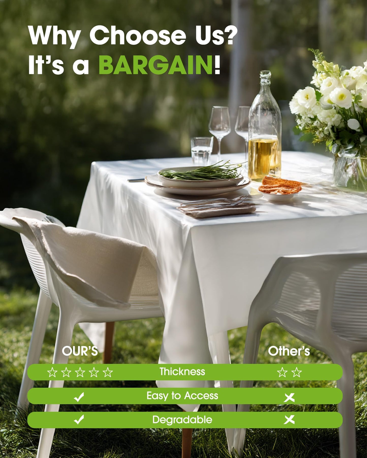 Pureegg Plastic Table Cloth Disposable 10 Pack, 54 x 72 Inch Table Cloths, Party, Picnic, Wedding, Decorative Tablecloths, Rectangle, White Plastic Cover, Leakproof & Sturdy, White