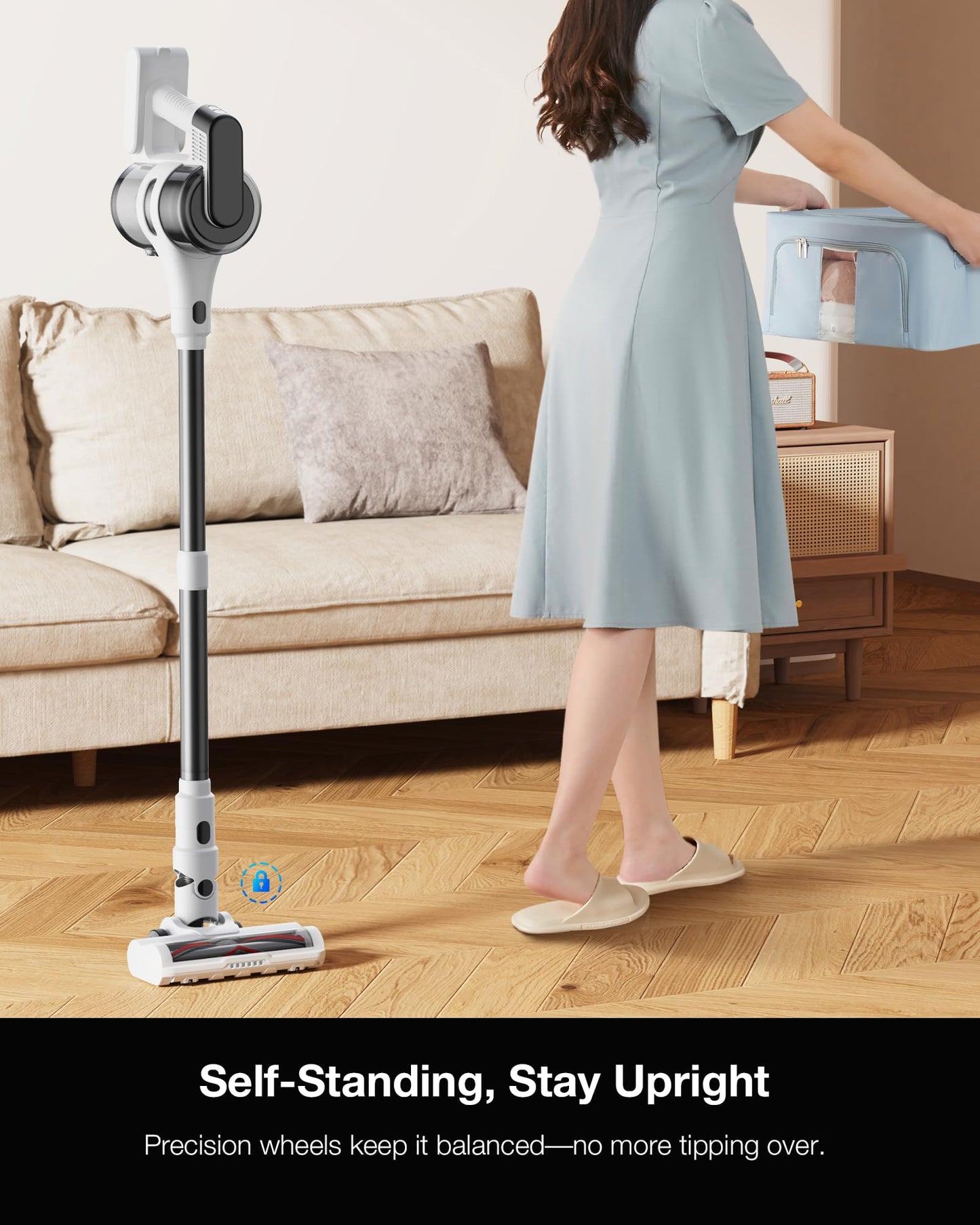 Cordless Stick Rechargeable Vacuum Cleaner, Lightweight, 55min Runtime, 20KPa Suction, Anti Tangle LED Headlight Brushless, Ideal for Carpets, Hardwood Floors, Pet Hair, and Home