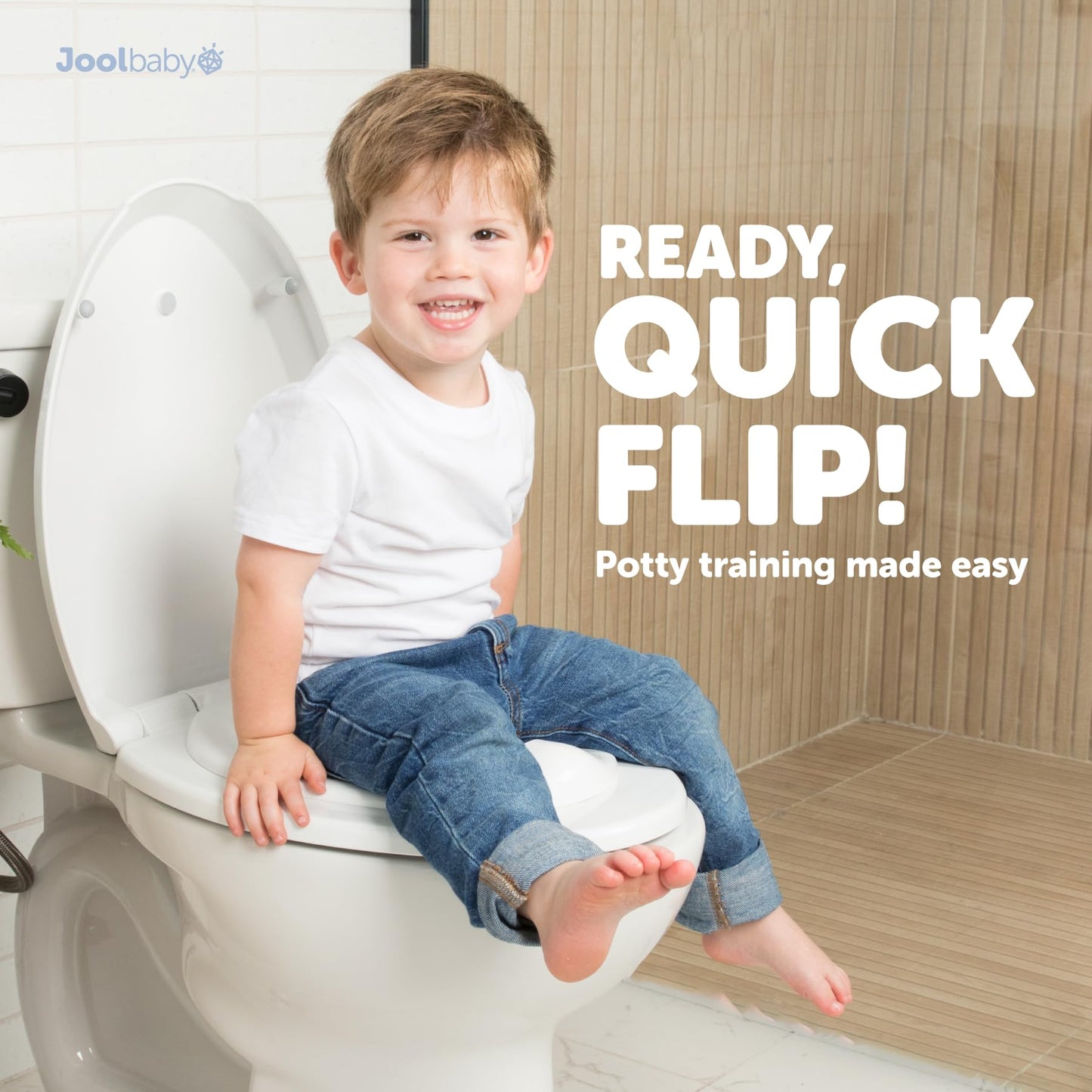 Quick Flip Round Toilet Seat with Built-In Potty & Splash Guard for Toddler Training, Slow Close - Jool Baby