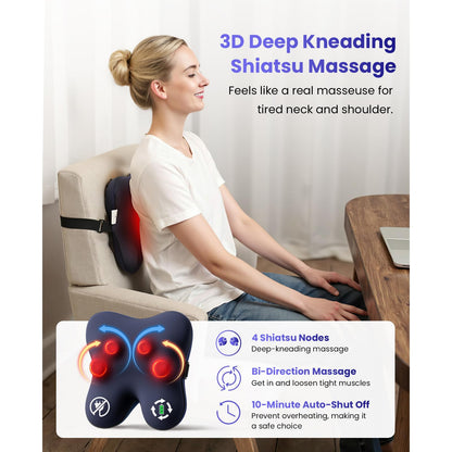 BOB AND BRAD Cordless Back Massager with Heat FSA HSA Eligible, Shiatsu Neck Massager for Pain Relief Deep Tissue, 3D Kneading Massage Pillow for Muscle Pain Relief, Birthday Gifts for Women Men