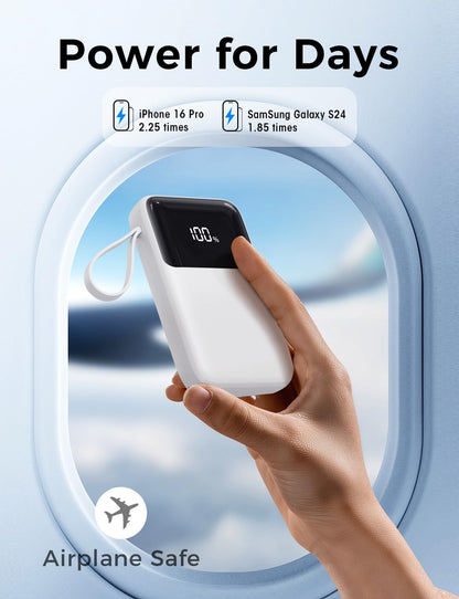 HELLEE Portable Charger with Built in Cable, 15000mAh Power Bank, 22.5W Fast Charging, 6 Outputs, Slim Travel Essential Battery Pack with LED Display, Compatible with iPhone 16/15/14/13, iPad