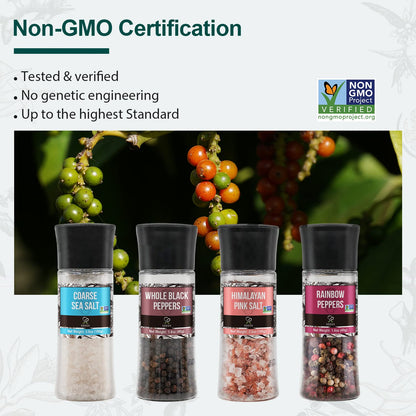 Soeos Spice Seasoning Set of 4, 9.8oz(277.82g), With Integrated Grinders, Salt and Pepper Grinder Set, Pure and Fresh Perfect for BBQ Seasoning Gift Set, Grilling Spice, Herb, Spice & Seasoning Gifts