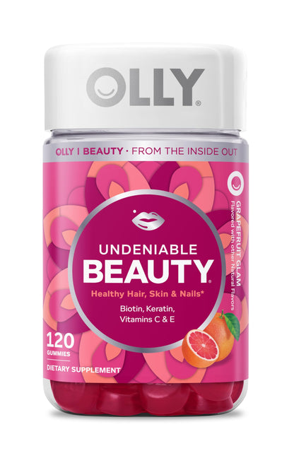 OLLY Undeniable Beauty Gummy, for Healthy Hair, Skin & Nails,* Biotin, Vitamins C & E, Keratin, Chewable Supplement, Grapefruit Flavored, 60 Day Supply - 120 Count