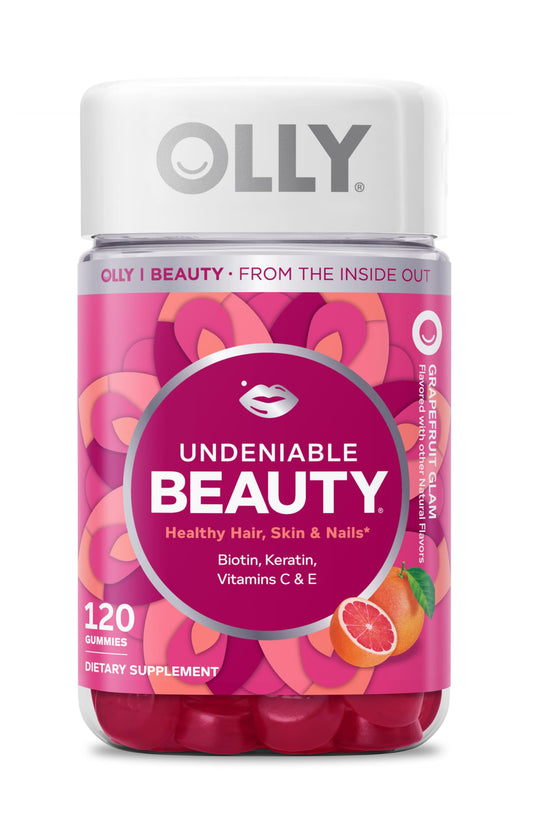 OLLY Undeniable Beauty Gummy, for Healthy Hair, Skin & Nails,* Biotin, Vitamins C & E, Keratin, Chewable Supplement, Grapefruit Flavored, 60 Day Supply - 120 Count