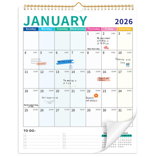 Wall Calendar 2026-2027, 18 Month Calendar from January 2026 to June 2027 14.5" x 11.8" Large Desk Calendar with Twin-Wire Binding for Home Office Planning Personal Organisers, Colorful Block