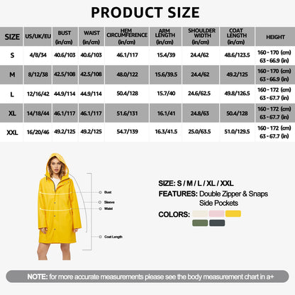 UNIQUEBELLA Upgrade Rain Jackets for Women Waterproof, Raincoat Long Hooded Rain Coats Outdoor Windbreaker Trench Coat