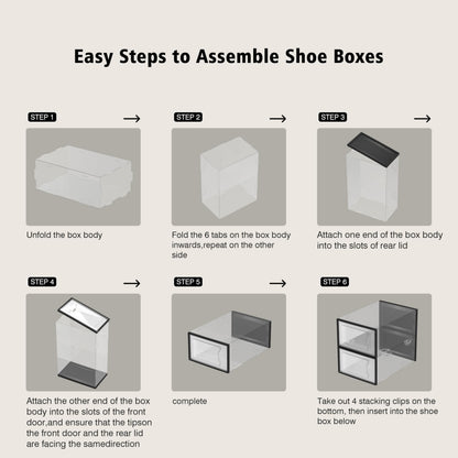 SEE SPRING 12 Pack Shoe Storage Box, Clear Plastic Stackable Shoe Organizer for Closet, Space Saving Shoe Rack for Entryway Sneaker Container Bin Holder (Black)