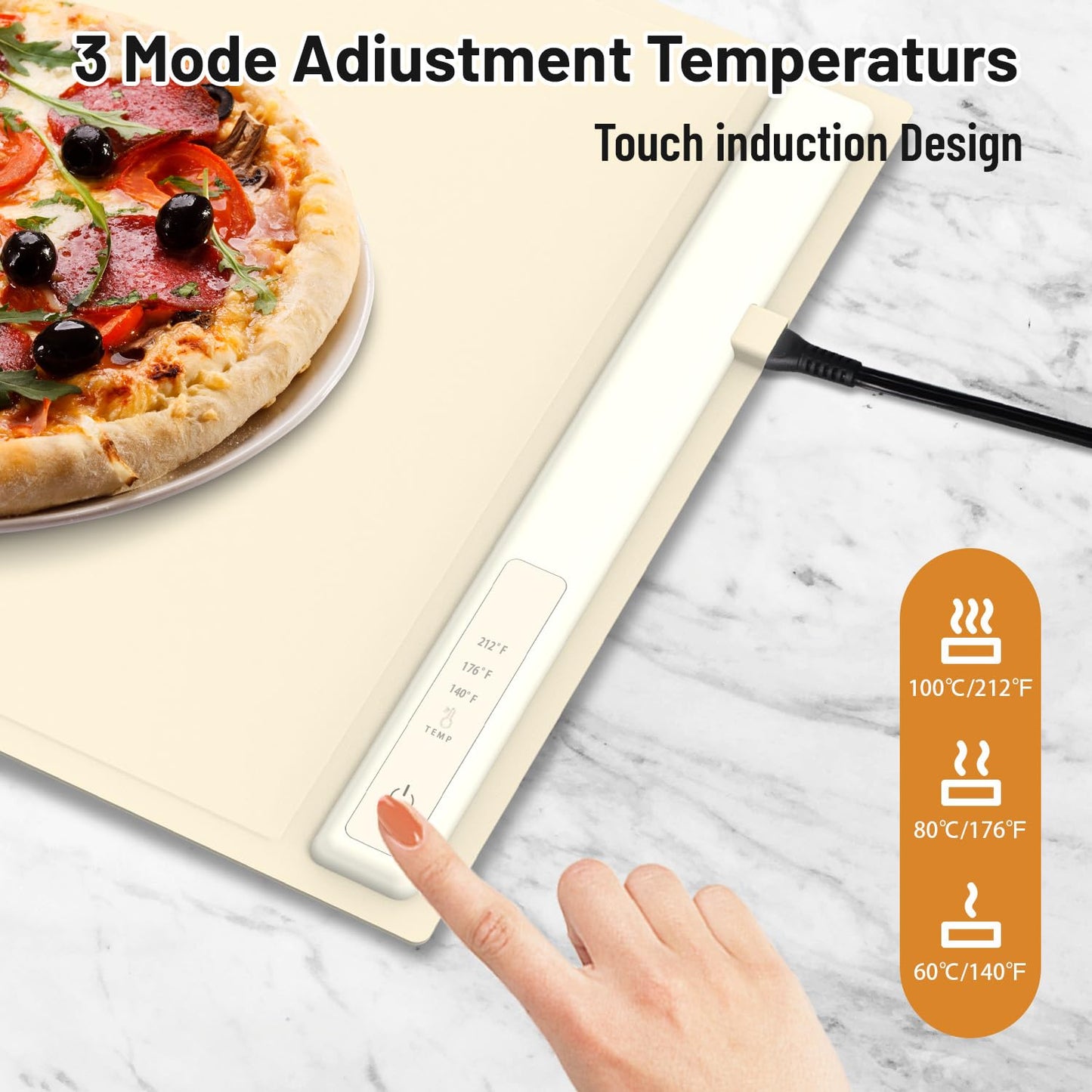 OPYAAON Food Warming Mat Electric Warming Tray: Adjustable Silicone Heating Pad with 3 Temp Settings.Portable Roll Up Hot Plate for Buffets Party Gatherings Kitchen Warmer Countertop Holiday (Cream)