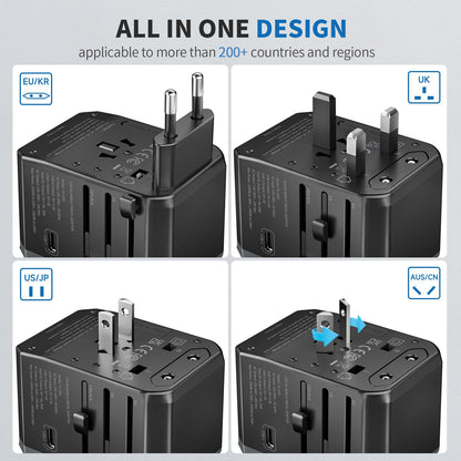 EPICKA Universal Travel Adapter, International Power Plug Adapter with 3 USB-C and 2 USB-A Ports, All-in-One Worldwide Wall Charger for USA EU UK AUS (TA-105C, Black)