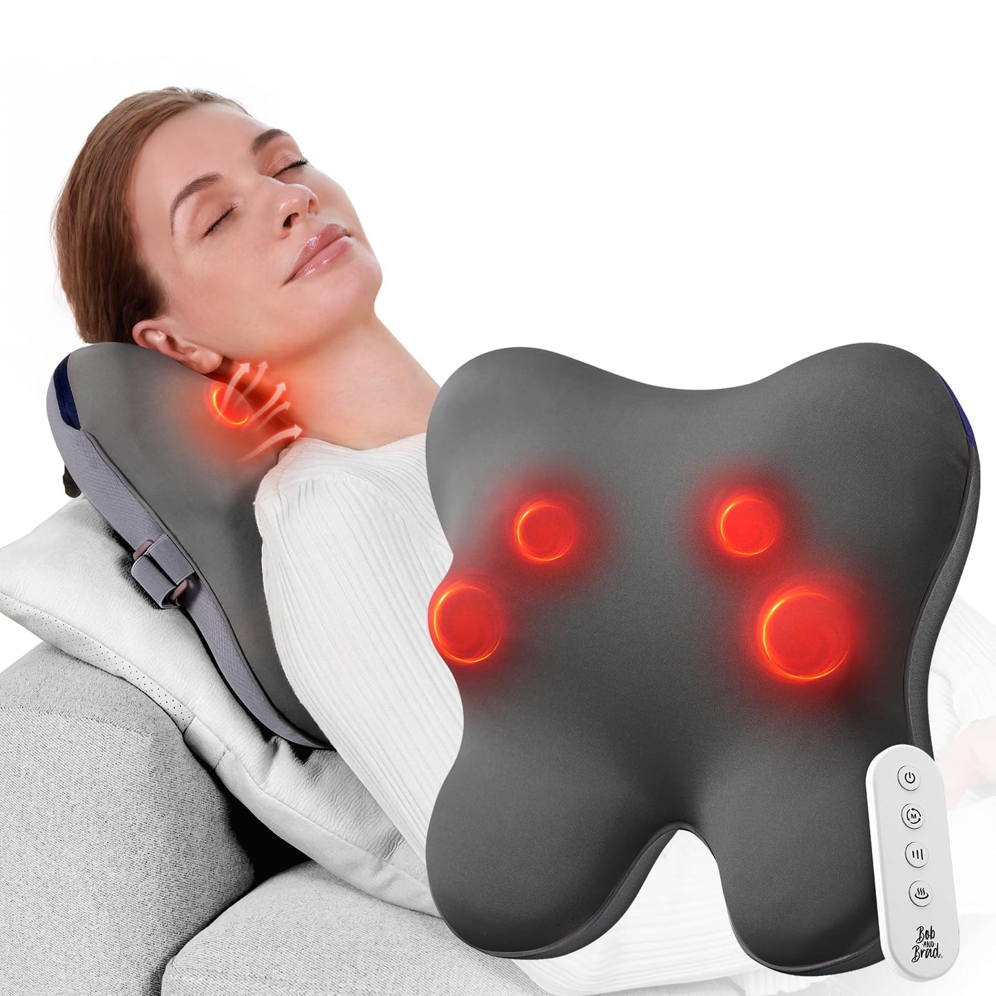BOB AND BRAD Back Massager with Heat and Remote, EZBack Plus Corded Neck Massager for Pain Relief Deep Tissue, Shiatsu Massage Pillow with 3 Level for Full Body, FSA Eligible Ideal Gifts for Women