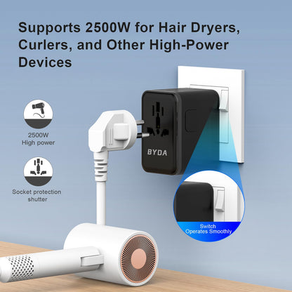 PD 35W Fast Charger Universal Travel Adapter 3 USB-C Ports Fast Wall Charger Suit More Than 180 Countries All in One Outlets Plugs 35W GaN 3 Tec for Apple Samsung and Iwatch Tablets Laptops