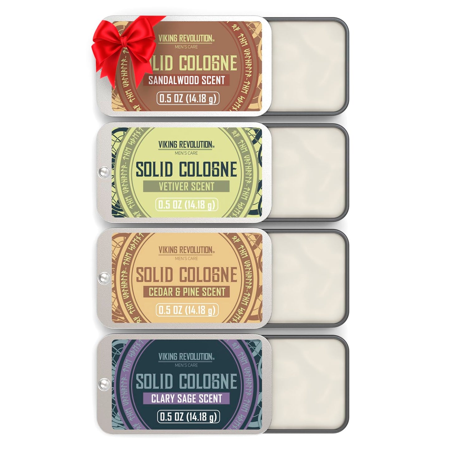 Viking Revolution 4 Pack Mens Solid Colognes 0.5 Oz - Men Solid Perfume with Cedar Wood, Clary Sage, Vetiver, Sandalwood Cologne for Mens - Travel Cologne Wax Gifts for Men