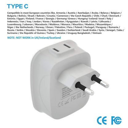 [2-Pack] European Travel Plug Adapter, VINTAR International Power Plug Adapter with 1 USB C, 2 American Outlets and 3 USB Ports, 6 in 1 Travel Essentials to Most of Europe Greece, Italy(Type C)