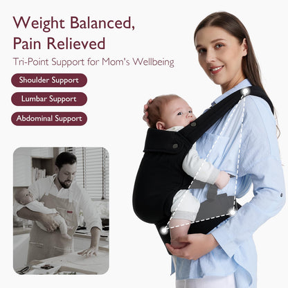 Momcozy Baby Carrier - Ergonomic, Cozy and Lightweight Carrier for 7-44lbs, Effortless to Put On, Ideal for Hands-Free Parenting, Enhanced Lumbar Support, Purehug for Infant to Toddler, Black