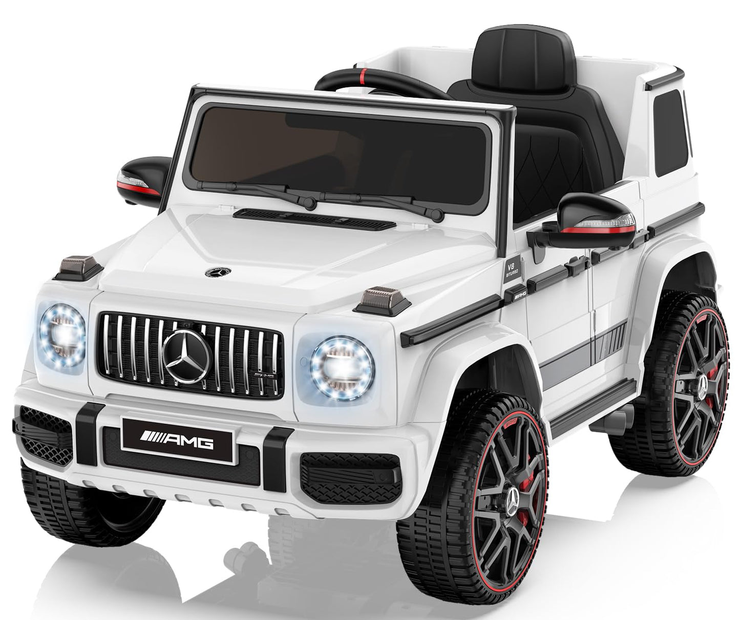 ANPABO Licensed Mercedes-Benz G63 Car for Kids, 12V Ride on Car w/Parent Remote Control, LED Headlights, Music Player & Horn, Soft Start, Low Battery Prompt, Kids Electric Car, White