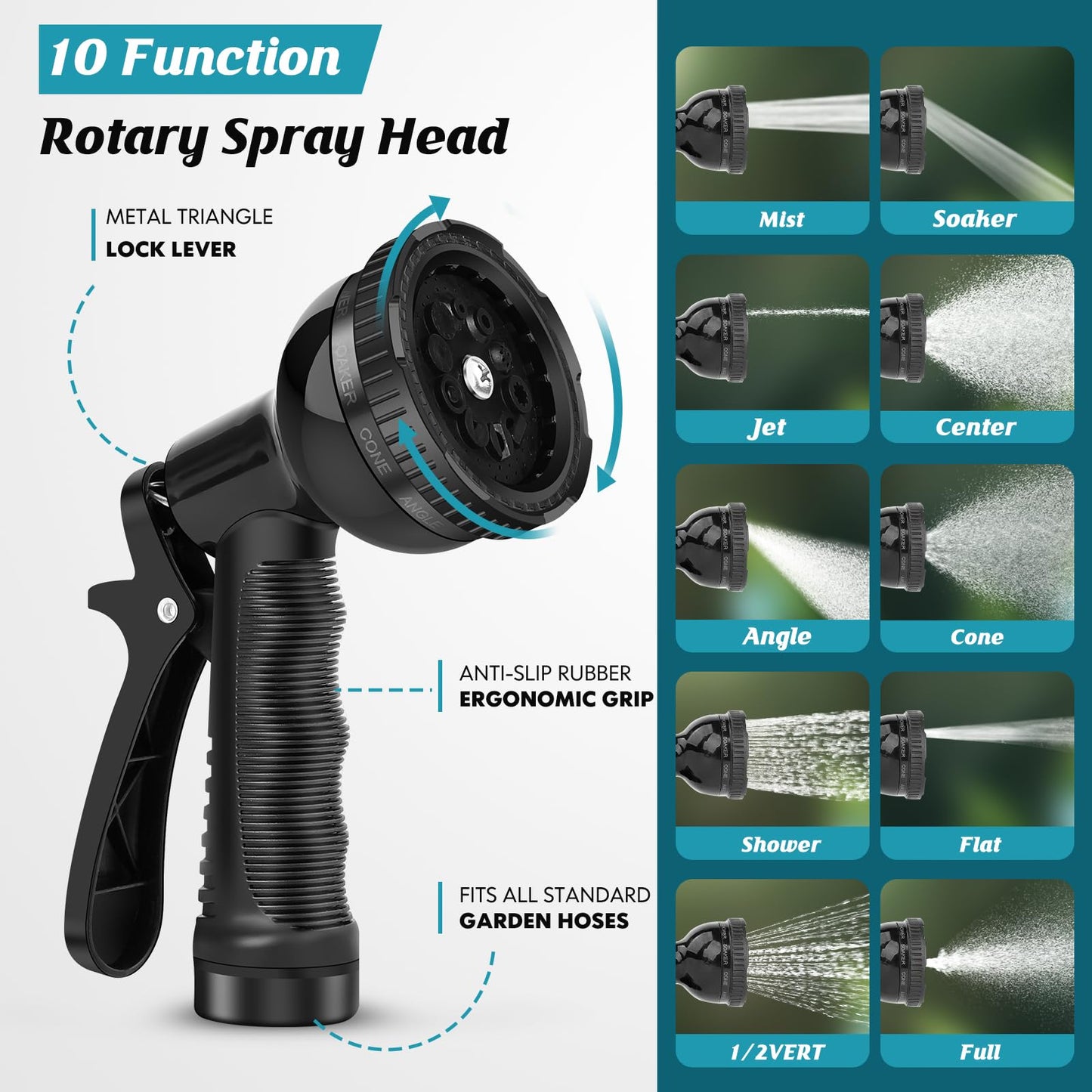 CXEZSIK Garden Hose Non-Expanding 100ft, Flexible Garden Hose with 10 Function Hose Nozzle, Lightweight, Kink Free and Water Hose for Outdoor,Yard, Lawn, Car Wash, Marine,and Camper Use