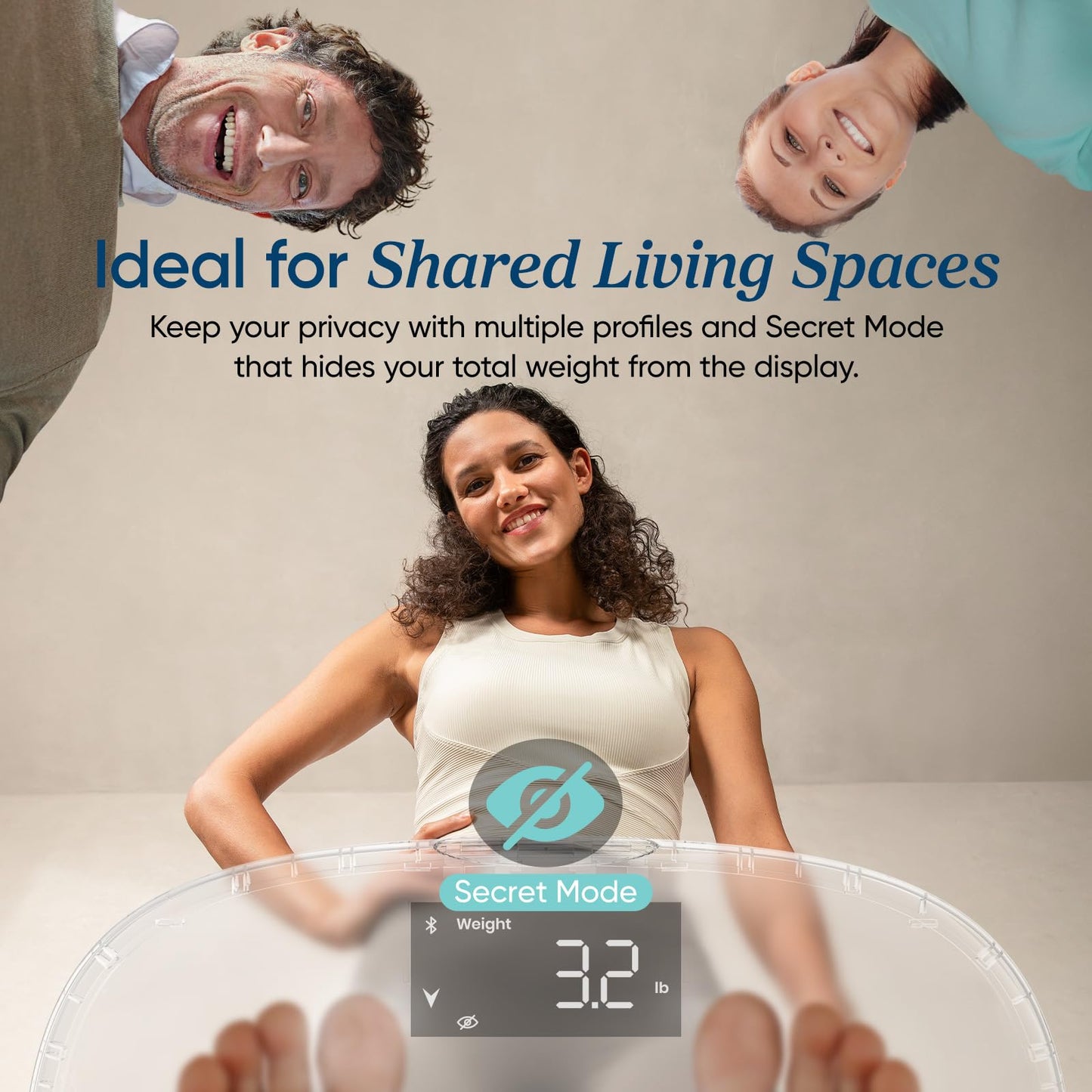 Etekcity Smart Rechargeable Scale for Body Weight, BMI, Fat, Muscle Mass, Digital Bathroom Scale with 13 Metrics, Secret Mode, Bluetooth Connect to Free Apps, Rainbow White