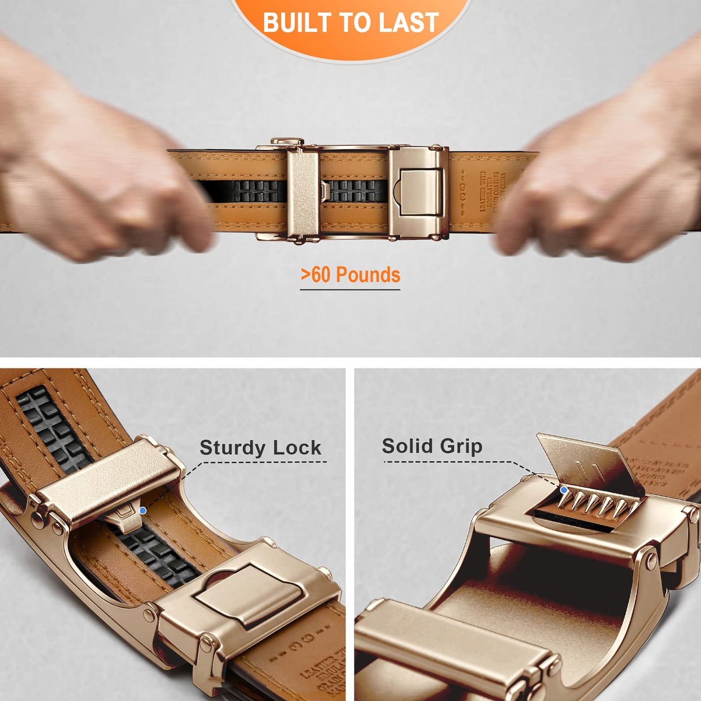 BULLIANT Men's Belt, Slide Ratchet Belt For Gift Men Dress Pant Shirt Oxfords,Trim To Fit(Light Brown,30"-36" Waist Adjustable)