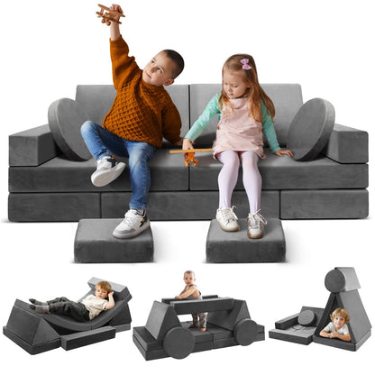 Modular Kids Play Couch, 18pcs Toddler Floor Sofa, Sectional Couch for Children, Fortplay Bedroom and Playroom Furniture for Playing, Creativing, Convertible Foam and Floor Cushion for Boys and Girls