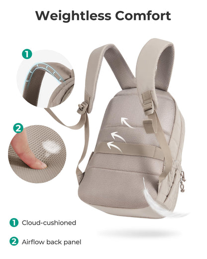 BAGSMART College Laptop Backpack, Travel Backpack for Women, Quilted Casual Daypack, Water-Resistant Bookbag for 15.6 Inch Laptop, Camel