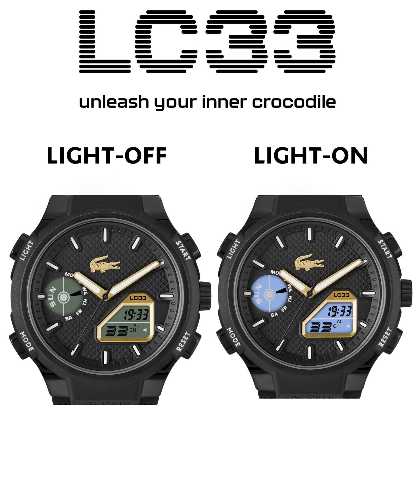 Lacoste LC33 Men’s Analog-Digital Watch – 45mm Sporty Fashion Timepiece with Silicone Strap, 10ATM Water Resistance – Gift for Him