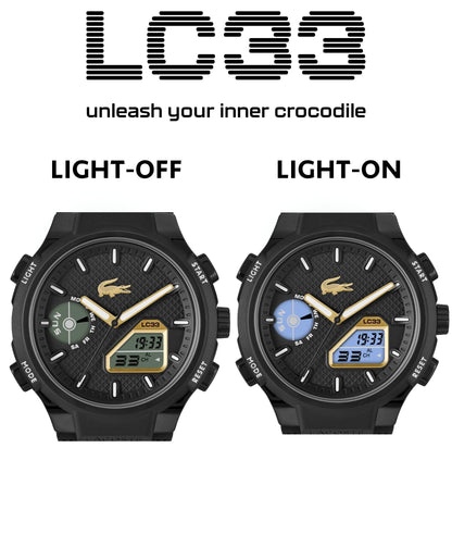 Lacoste LC33 Men’s Analog-Digital Watch – 45mm Sporty Fashion Timepiece with Silicone Strap, 10ATM Water Resistance – Gift for Him