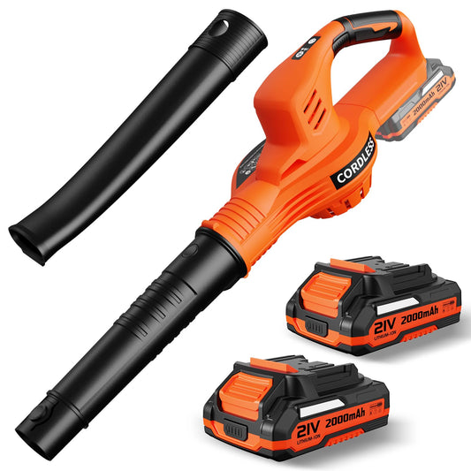 Leaf Blower Cordless - 21V Electric Cordless Leaf Blower with 2 Batteries and Charger, 2 Speed Mode, 2.0Ah Lightweight Battery Powered Leaf Blowers for Lawn Care, Patio, Blowing Leaves