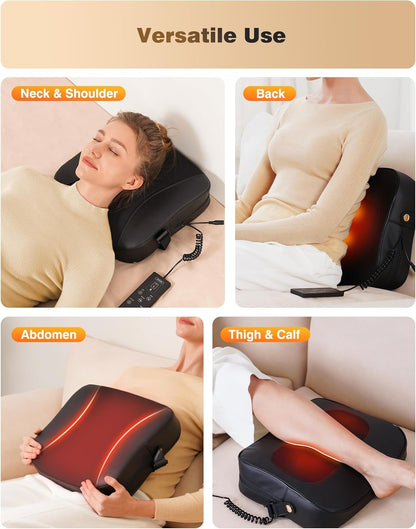 Back Massager with Heat - Shiatsu Neck Massager Deep Tissue 2-in-1 Kneading Chair Massage Pillow for Lower Back/Leg/Shoulder - Lumbar Support Pillow for Back Pain Relief - Gifts for Mom Dad Women