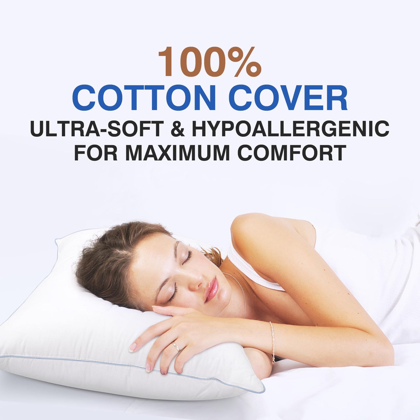 zibroges Goose Feather Pillow Queen Size Pack of 2 - Down Hotel Bed Pillows for Sleeping, Soft 600 Thread Count Cotton Cover, Fluffy Support Surround Fill Polyester for Back, Stomach, Side Sleepers