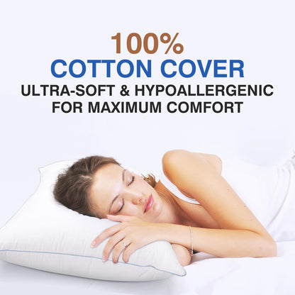 zibroges Goose Feather Pillow Queen Size Pack of 2 - Down Hotel Bed Pillows for Sleeping, Soft 600 Thread Count Cotton Cover, Fluffy Support Surround Fill Polyester for Back, Stomach, Side Sleepers