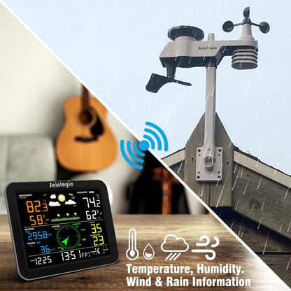 Sainlogic Weather Station Wireless Indoor Outdoor, Weather Station with Rain Gauge and Wind Speed/Direction, Temperature, Humidity, Air Pressure, Weather Forecast, Moon Phase, and Alarm