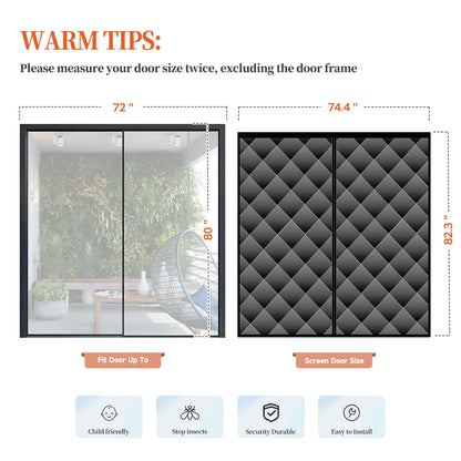 Magnetic Thermal Insulated Door Screen, Sunmoxia Upgraded Oxford Cloth with Thicken Polyester Fiberfill Door Curtain, Weatherproof Insulation Cover Blanket for Winter, Fits Door up to 72" x 80"